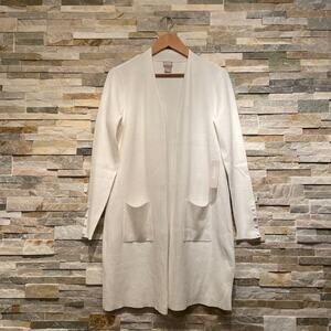 Chico’s M 8-10 White Cardigan Sweater | Ribbed Knit, Pockets, Button Cuffs NWT